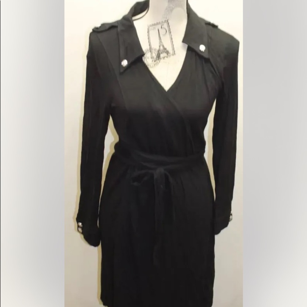 Chapter One Women Black Mock- Wrap  Shirt Dress Long Sleeve Medium